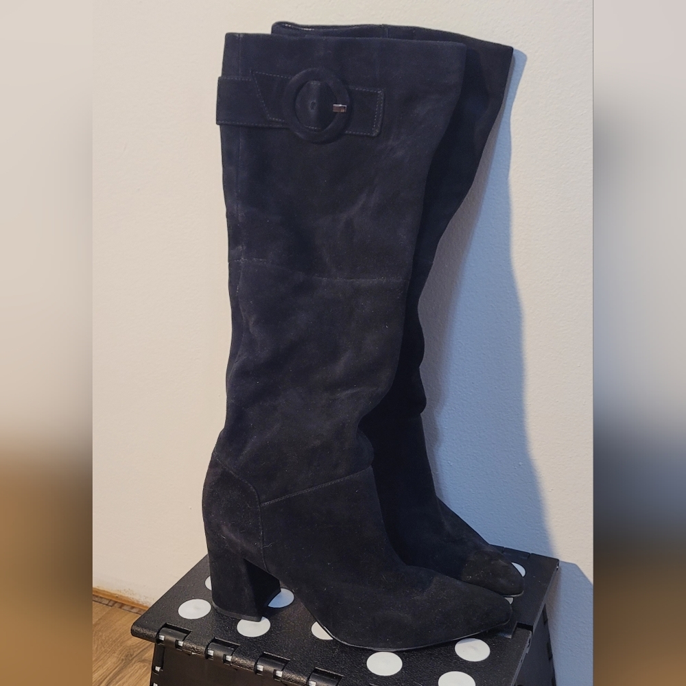 Naturalizer Black Suede Heeled Knee High Boots Size 6.5